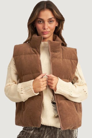 Chaleco Puffer de Pana con Cuello Alto