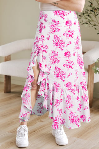 Falda Midi con Volantes Florales