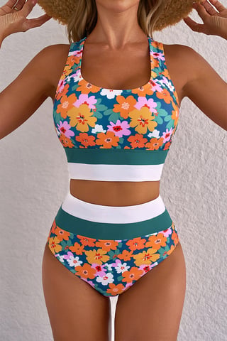 Bañador de dos piezas de cintura alta con estampado floral