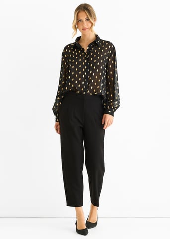 Camisa transparente de gasa negra con estampado jacquard metalizado