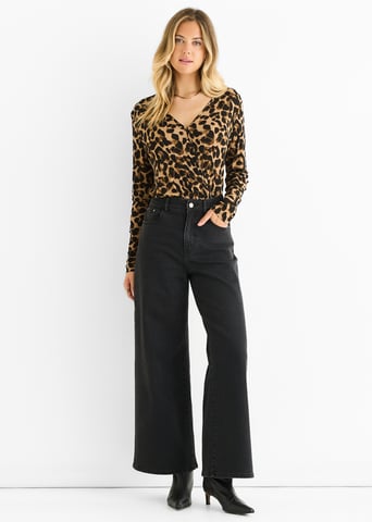 Body de jersey con estampado animal marrón