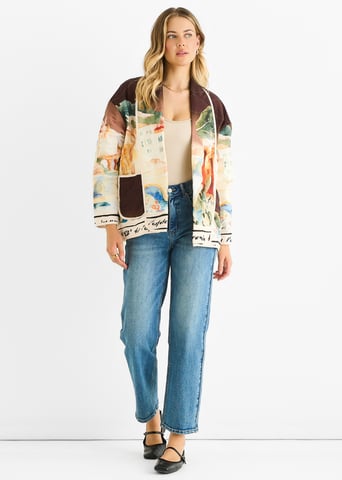 Chaqueta acolchada ligera con estampado de agua y chocolate