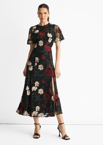 Vestido midi bordado para ocasiones especiales con mangas Black Angel