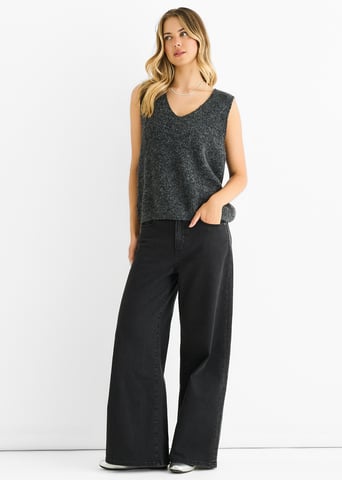 Jersey de punto con cuello en V y lentejuelas grises brillantes