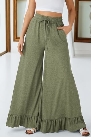 Pantalones de pierna ancha con dobladillo de volantes