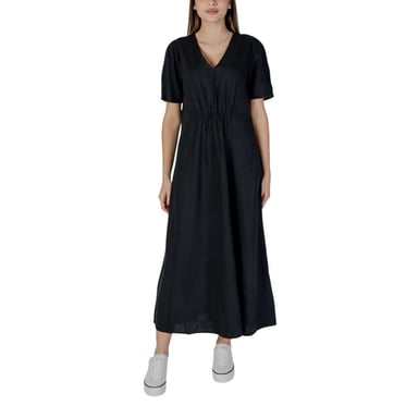 Vestido Maxi Ajustado Relaxed con Escote en V y Mangas Cortas