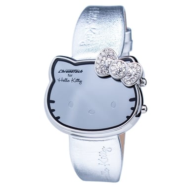 Reloj de Plata Hello Kitty con Acentos de Cristal en Forma de Lazo