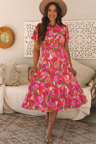 Vestido Midi con Estampado Floral de Corte Suelto