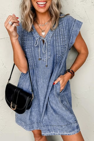 Vestido de Mezclilla Casual Cuello Alto Mini
