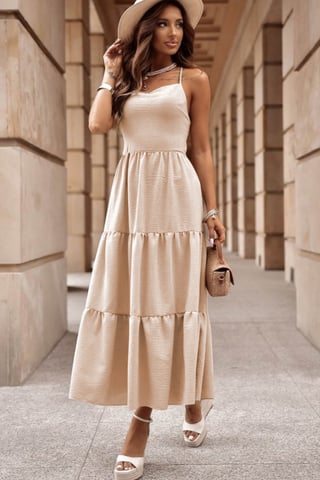 Vestido Maxi Layered con Escote Cuadrado Sin Mangas