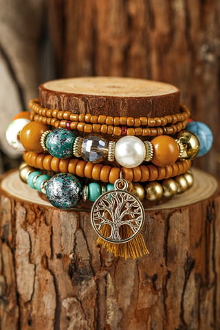 Conjunto de Pulseras de Cuentas con Charm del Árbol de la Vida