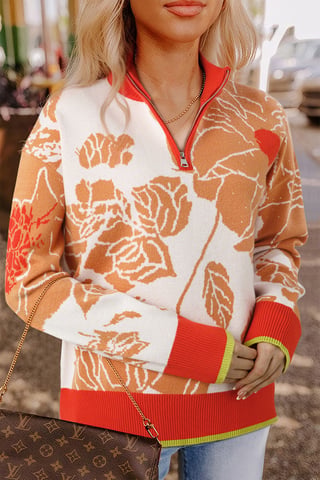 Suéter con cremallera de estampado floral