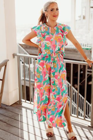 Pantalones de Pierna Ancha con Estampado Colorido