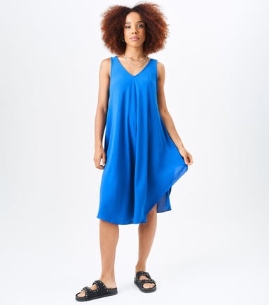 Vestido oversize con tirantes, tejido azul texturizado