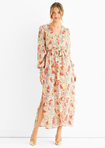 Vestido midi de gasa con estampado jacquard múltiple