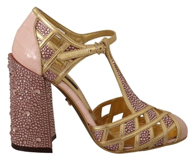 Zapatos de tacón Tstrap de cristal Rosa Dorado