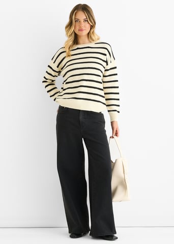 Jersey oversize de punto grueso con rayas beige