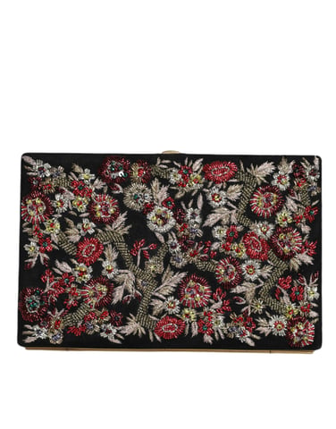 Bolso de mano de noche con marco dorado floral multicolor