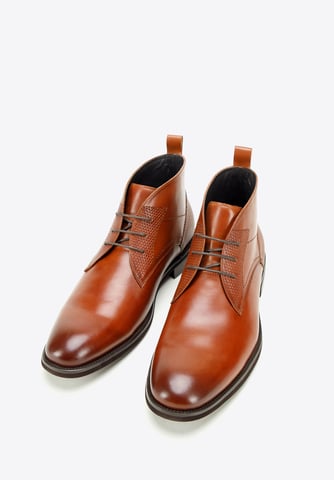 Botines de piel Wittchen para hombre con inserciones, marrón, piel natural