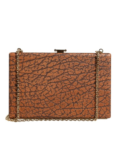 Bolso de Mano Mini Cruzado de Cuero Marrón con Marco Dorado