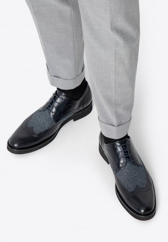 Zapatos Derby para hombre Wittchen de piel con inserciones textiles, azul marino, piel natural