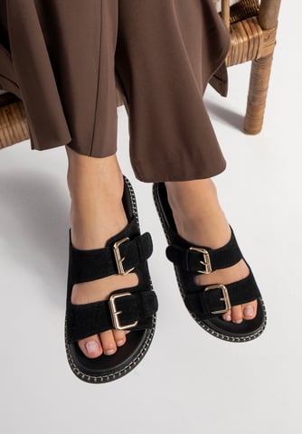 Chanclas Wittchen de piel de ante negra para mujer