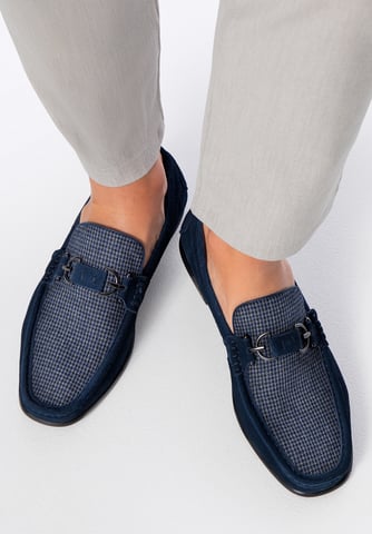 Mocasines Wittchen de tela a cuadros azul marino con piel de ante para hombre