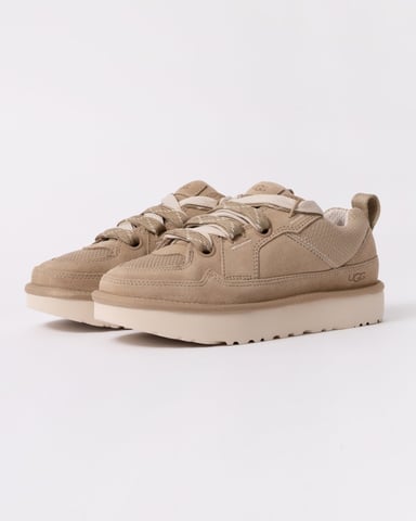 Zapatillas de Sueda con Doble Cierre de Encaje para Mujer en Beige
