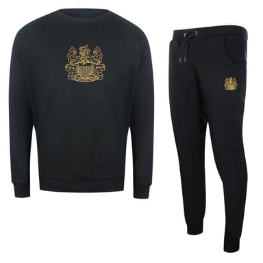 Conjunto De Chándal Negro De Cuello Redondo Con Escudo Icónico De Aquascutum