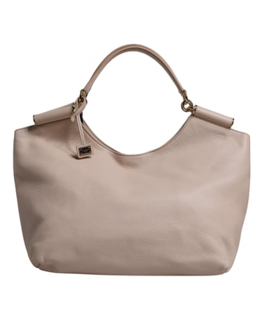 Bolso de mano con placa de logo de cuero de ciervo rosa claro
