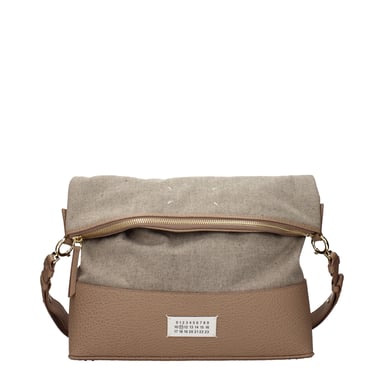 Bolso de hombro de tela beige