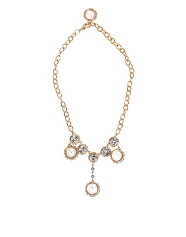 Collar de declaración con colgante de reloj de cristal dorado