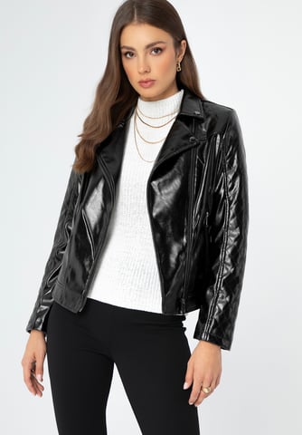Chaqueta biker para mujer Wittchen de piel ecológica, color negro y grafito