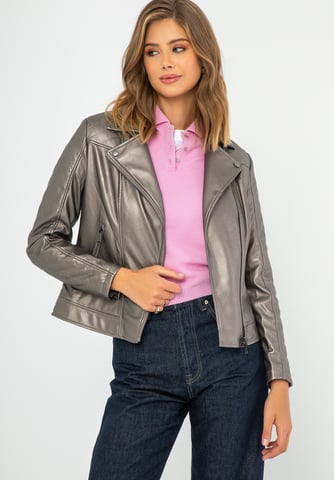 Chaqueta biker para mujer Wittchen de piel ecológica, color marrón metalizado