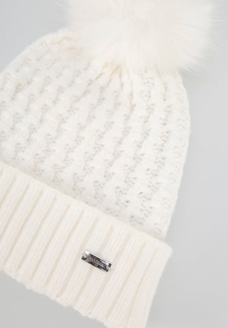 Gorro de mujer Wittchen con estampado fino y pompón, viscosa color crema