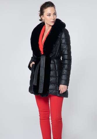 Chaqueta acolchada de piel ecológica Wittchen para mujer con pelo negro Piel