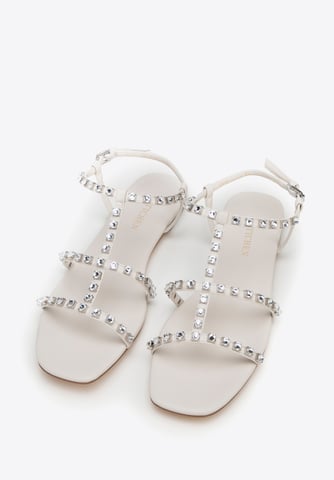 Sandalias de piel para mujer Wittchen con cristales, color crema