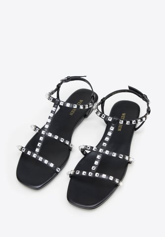 Sandalias de piel para mujer Wittchen con cristales en piel natural negra