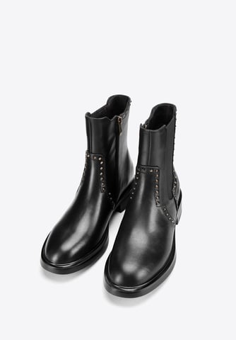 Botas Chelsea de piel para mujer Wittchen con remaches decorativos, color negro