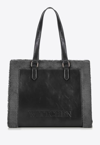 Bolso shopper Wittchen para mujer de piel ecológica con ribete de pelo, gris