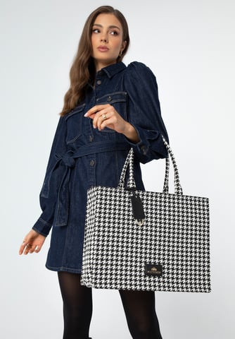 Bolso shopper para mujer Wittchen de algodón blanco y negro con estampado