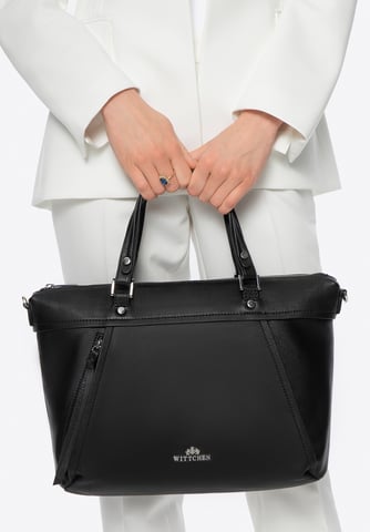 Bolso shopper para mujer Wittchen de piel auténtica con borla, color negro