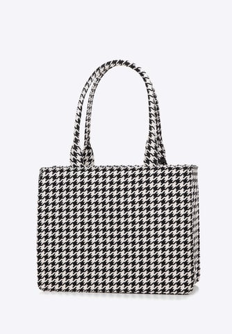 Bolso shopper para mujer Wittchen de algodón blanco y negro con borlas de