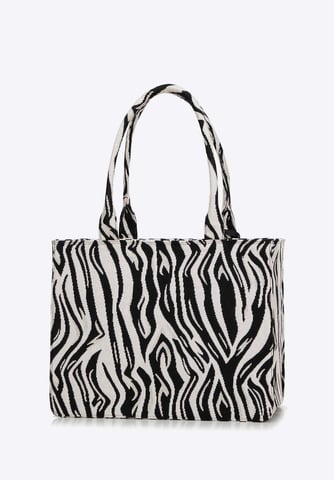 Bolso shopper para mujer Wittchen de jacquard con borla, blanco y negro