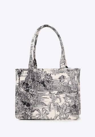 Bolso shopper de jacquard para mujer con borla de Wittchen, negro y crema