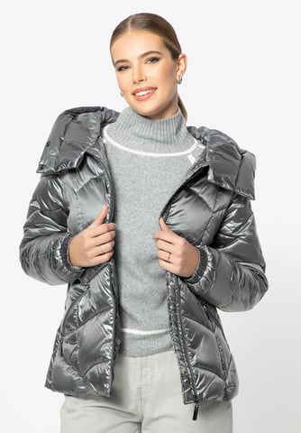 Chaqueta acolchada de nailon plateada con estampado en zigzag para mujer de