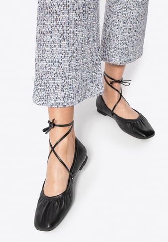 Bailarinas de mujer Wittchen de piel auténtica con cordones, color negro