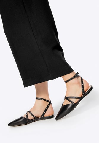 Bailarinas de piel Wittchen para mujer con detalles metálicos en negro