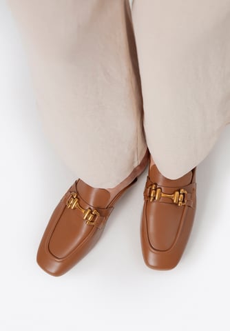 Mocasines de piel con tacón abierto para mujer Wittchen, piel auténtica marrón