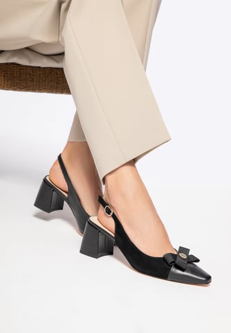 Zapatos de tacón de bloque de piel para mujer Wittchen, color negro y natural